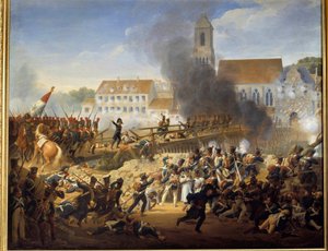 Überquerung der Landshut-Brücke am 21.04.1809, General Mouton führte die Grenadiere des 17. Linienregiments