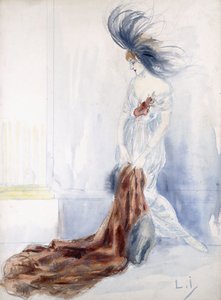 Elegante Dame mit Federhut und Pelzmantel