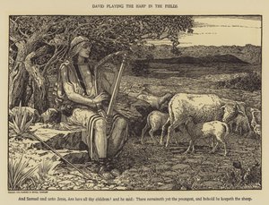 David spielt die Harfe auf den Feldern von Louis John Rhead
