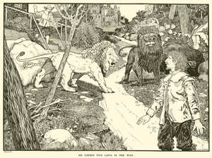 Er erspähte zwei Löwen auf dem Weg von Louis John Rhead