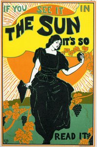 Literatur. The Sun, Zeitung. Plakat von Louis Rhead, USA, ca. 1890 (Plakat) von Louis John Rhead