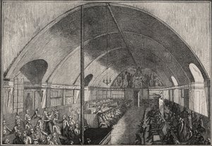Der alte Club der Jakobiner in der Rue Saint-Honoré (Kloster der Jakobiner) - Eine Sitzung im Club der Jakobiner - Alexandre de Lameth präsidiert, während Mirabeau eine Rede hält (Januar-Februar 1791) - Gravur von Masquelier - Versammlung im Raum der Jakob