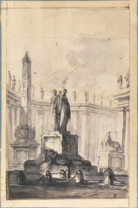 Architektonische Fantasie mit Brunnen und Obelisk von Louis Joseph Le Lorrain
