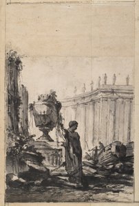 Architektonische Fantasie mit Vase, Herm und Kolonnade von Louis Joseph Le Lorrain