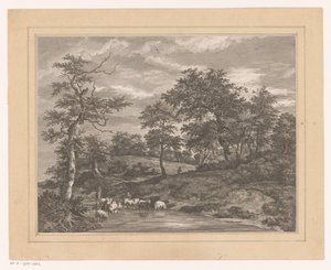 Waldlandschaft mit Hirte an einem Teich von Louis Joseph Masquelier