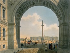 Palastplatz, Blick vom Bogen des Armeehauptquartiers, St. Petersburg, gedruckt von Lemercier, Paris, 1840er Jahre