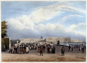 Gesamtansicht der Fassade des Château de Versailles - in „Promenade dans Paris et ses environs“ von Louis Julien Jacottet