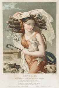 Brumaire (Oktober-November), zweiter Monat des republikanischen Kalenders, graviert von Tresca, Französisch, ca. 1794