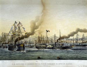 Napoleon III. eskortiert von der Schlachtflotte ging im September 1860 nach Algerien, Gravur von 1865.