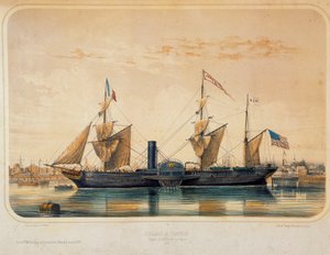 Dampfer „Franklin“ im Florida-Becken in Le Havre. Zeichnung von Louis Lebreton von Louis Le Breton