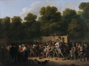 Verteilung von Wein und Essen auf den Champs-Élysées anlässlich des Königs...
