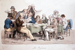 Männer lesen Zeitungen - Gravur von Louis Boilly mit dem Titel Les journaux