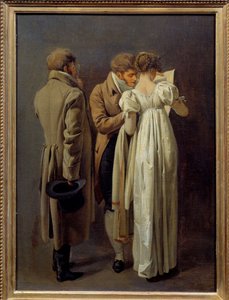 Liebhaber von Drucken Junge Leute in der Mode des Ersten Kaiserreichs betrachten einen Druck. Gemälde von Louis Leopold Boilly (1761-1845) 1810