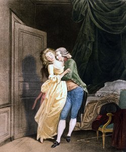 Sanfter Widerstand. Ein Mann macht einer sehr eleganten jungen Frau Avancen. Gravur von Boilly