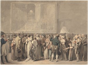 Das Publikum im Salon des Louvre, das das Gemälde des „Sacre“ betrachtet