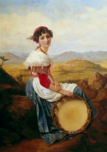 Porträt eines Bauern aus der Umgebung von Rom. Ein junger italienischer Musiker hält ein Tamburin von Louis Leopold Robert