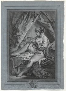 Junge Frau auf einem Bett sitzend, 1764-1767 von Louis Marin Bonnet