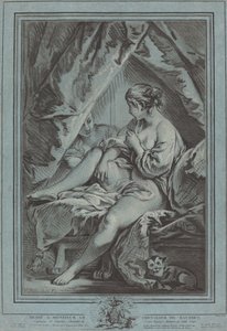 Junge Frau auf einem Bett sitzend von Louis Marin Bonnet