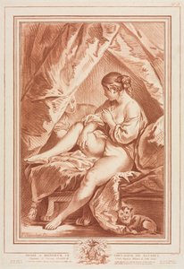 Junge Frau auf einem Bett sitzend, vor 1764 von Louis Marin Bonnet