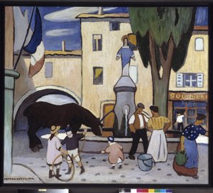 La fontaine de Trets au cheval noir, Gemälde von Louis-Mathieu Verdilhan, 20. Jahrhundert