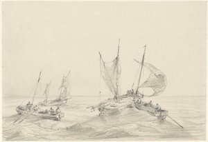 Meer mit Fischerbooten von Louis Meijer