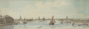 Blick auf die Ufer des Flusses Newa zwischen dem Winterpalast und der Akademie der Wissenschaften von Louis Nicolas de Lespinasse