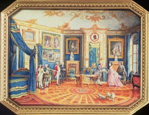 Deckel einer Schnupftabakdose von Louis Roucel, zeigt ein Zimmer im Winterdekor im Hotel de Choiseul