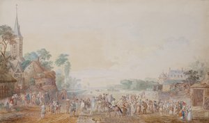 Der Herzog von Penthievre mit Benjamin Franklin an seiner rechten Seite bei einer Überprüfung seines Freiwilligenregiments neben seinem Schloss in Rambouillet von Louis Nicolas van Blarenberghe
