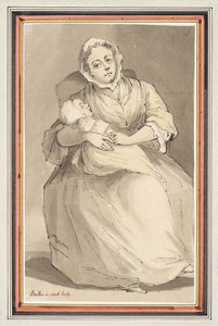 Sitzende Frau und Kind