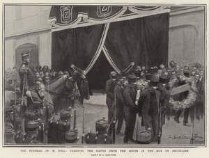 Die Beerdigung von M. Zola, der Sarg wird aus dem Haus in der Rue de Bruxelles getragen