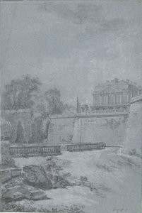 Ansicht des Parks und eines Flügels des Schlosses Saint-Cloud von Louis Rolland Trinquesse