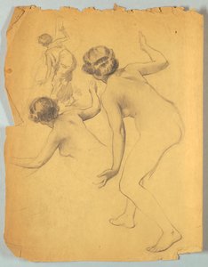 Studie einer sich bückenden nackten Figur von Louis Schaettle