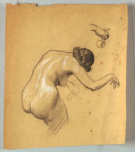 Studie einer sich bückenden nackten Figur, die eine Tasse hält