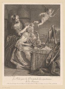 Hofdame hilft alter Dame bei der Tarnung von Alterserscheinungen von Louis Surugue