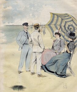 Seebäder: am Strand. von L. Vallet. Aquarell. 1892 von Louis Vallet