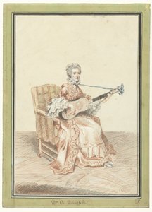 Porträt von Madame de Montainville, Gitarre spielend von Louis de Carmontelle