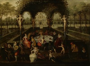 Venus, Bacchus und Ceres mit Sterblichen in einem Liebesgarten von Louis de Caullery