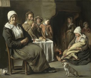Bauern-Interieur mit einem alten Flötenspieler von Louis le Nain