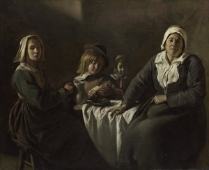 Vier Figuren an einem Tisch, um 1643 von Louis le Nain