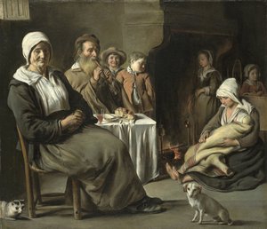 Bauerninterieur mit einem alten Flötenspieler von Louis le Nain