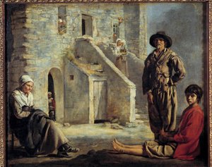 Bauern vor ihrem Haus. Gemälde von Louis Le Nain (1593-1648) von Louis le Nain