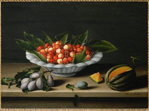 Schale mit Kirschen, Pflaumen und Melone von Louise (circle of) Moillon