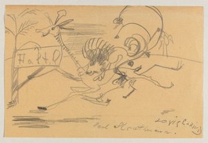Zeichnung auf bedrucktem Papier von Corinth an Strathmann von Lovis Corinth