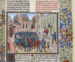Jean de Heyle liest in Gent einen Brief von Philipp II. dem Kühnen von Loyset Liedet