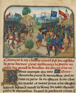 Die Armeen von Frankreich und Burgund mit Martel im Gebet von Loyset Liedet
