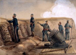 Ein 13-Zoll-Mörser der Royal Artillery im Einsatz, 1855 von Lt. Henry James Alderson