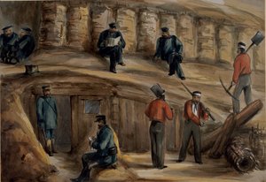 Artilleristen des Royal Regiment of Artillery ruhen sich in den Schützengräben von Sebastopol aus, ca. 1855 von Lt. Henry James Alderson