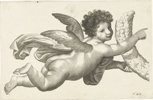 Schwebender Putto mit Kranz