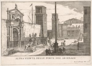 Ansicht des Tores des Werft- und Waffenkomplexes Arsenale, Venedig von Luca Carlevarijs