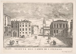 Tafel 95: Blick auf Campo Santo Stefano mit dem Loredan-Palast und dem Morosini-Palast, Venedig von Luca Carlevarijs